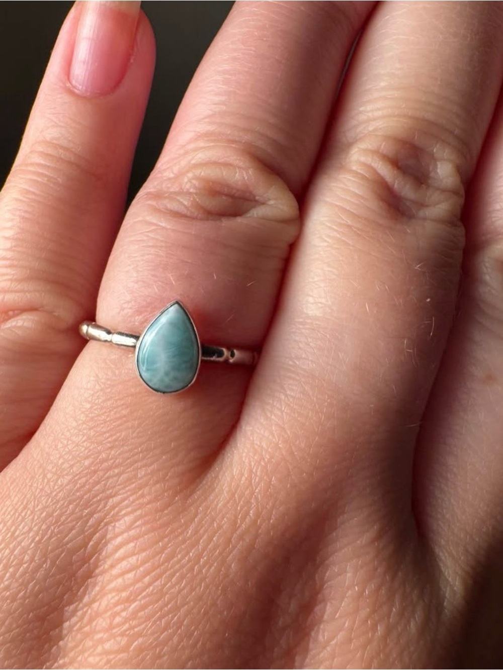 Sterling Silver Teardrop Larimar Ring - Blue